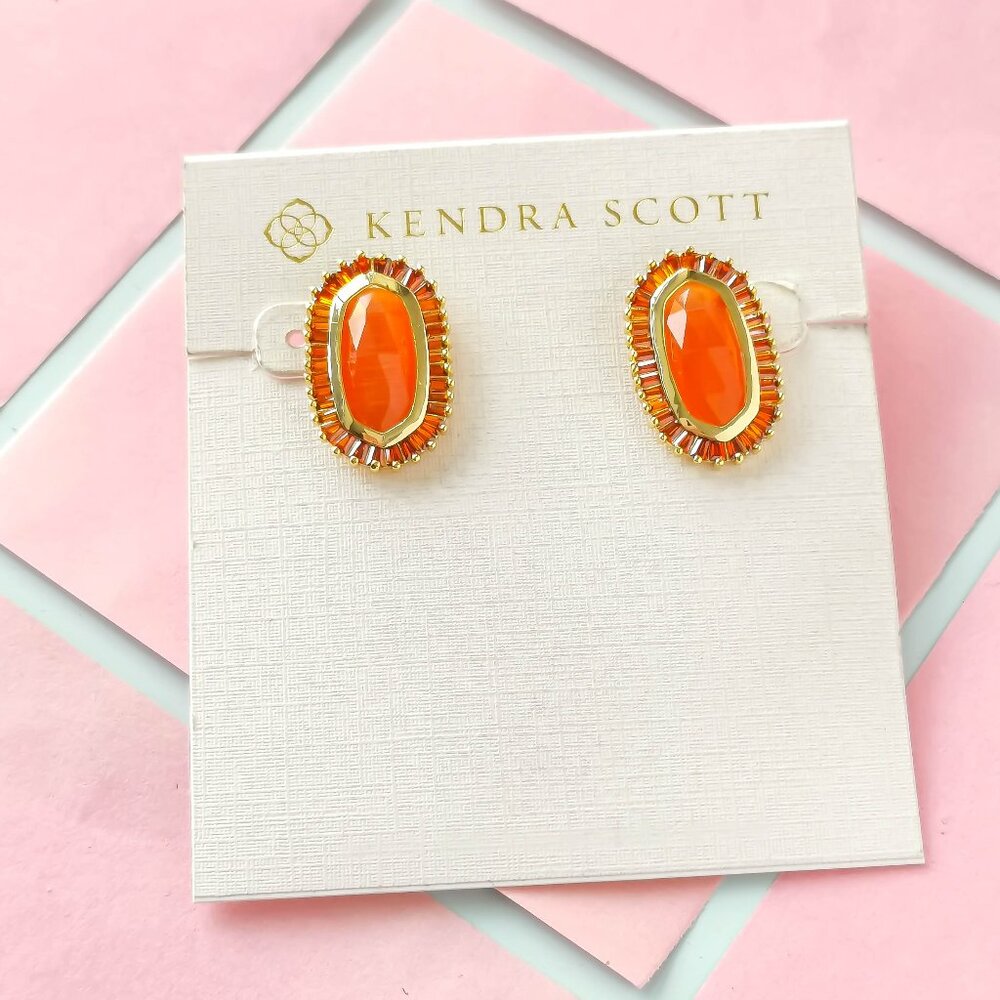 Kendra Scott Red Mix Gold Stud Earrings - Baguette Ellie